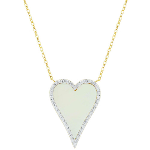 Mother-of-Pearl & Diamond (1/5 ct. t.w.) Heart 17" Pendant Necklace in 10k Gold