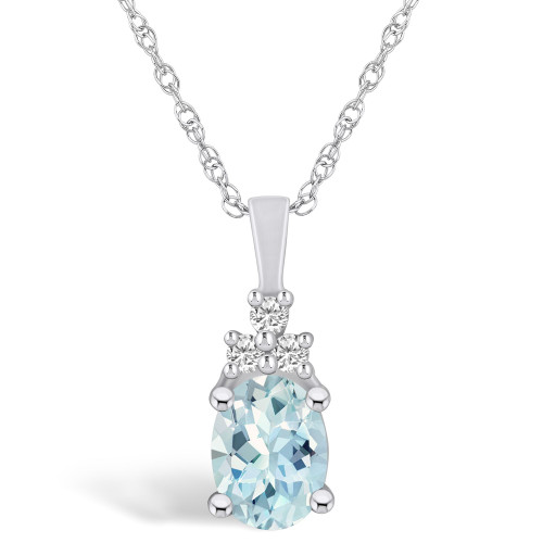 Aquamarine (1-1/7 Ct. T.W.) and Diamond (1/10 Ct. T.W.) Pendant Necklace in 14K White Gold