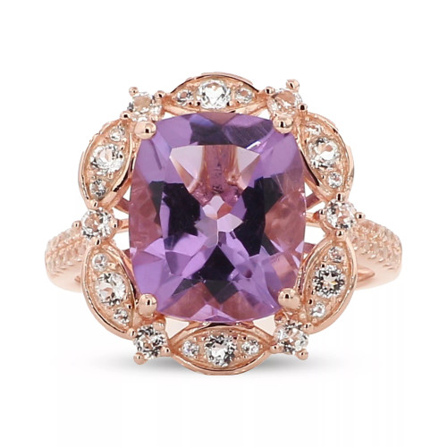 Pink Amethyst (4 ct. t.w.) & White Topaz (5/8 ct. t.w.) Halo Ring in Rose Gold-Plated Sterling Silver (Also in Sky Blue Topaz)