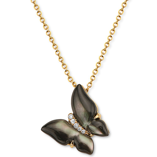 EFFY® Mother-of-Pearl & Diamond Accent Butterfly 18" Pendant Necklace in 14k Gold