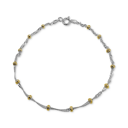 Beaded Singapore Chain Bracelet in Sterling Silver & 18k Gold-Plate, Created for Macy's
