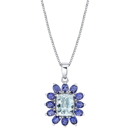 Aquamarine (2 ct. t.w.) & Iolite (1-3/4 ct. t.w.) Flower 18" Pendant Necklace in Sterling Silver