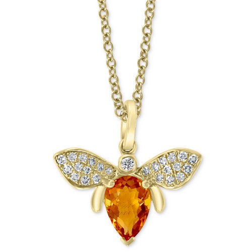 EFFY® Sahara Citrine (3/4 ct. t.w.) & Diamond (1/8 ct. t.w.) Bee 18" Pendant Necklace in 14k Gold