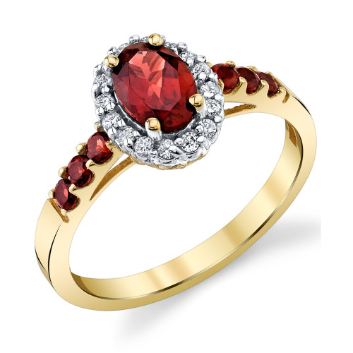 Rhodolite Garnet (1-1/4 ct. t.w.) & Diamond (1/6 ct. t.w.) Oval Halo Ring in 14k Gold