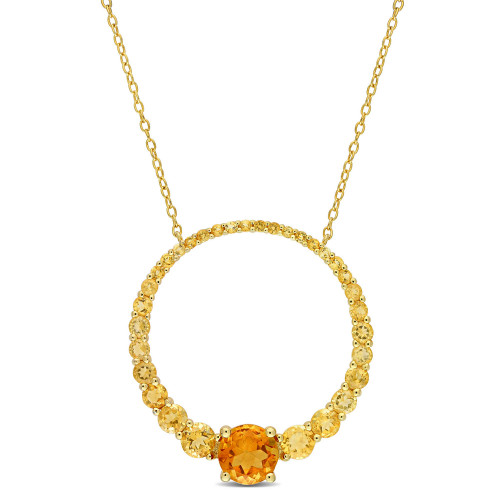 18K Gold Plated Sterling Silver Citrine Graduated Open Circle Necklace