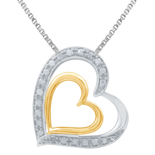 Diamond Double Heart 18" Pendant Necklace (1/4 ct. t.w.) in Sterling Silver & 14k Gold-Plate