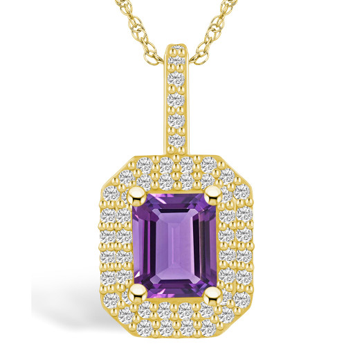 Amethyst (1-5/8 Ct. T.W.) and Diamond (1/2 Ct. T.W.) Halo Pendant Necklace in 14K Yellow Gold