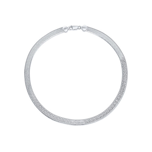 Flexible Reversible Flat Greek Key Design.925 Sterling Silver Herringbone Necklace Collar For Women Nickel-Free Made in Italy 16 Inch