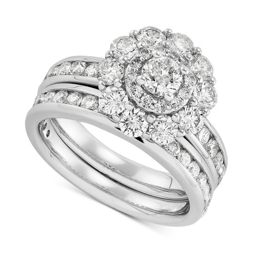 Diamond Flower Cluster Channel-Set Bridal Set (2-1/2 ct. t.w.) in 10k White Gold