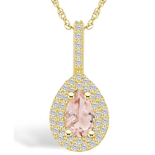Morganite (3/4 Ct. T.W.) and Diamond (3/8 Ct. T.W.) Halo Pendant Necklace in 14K Yellow Gold