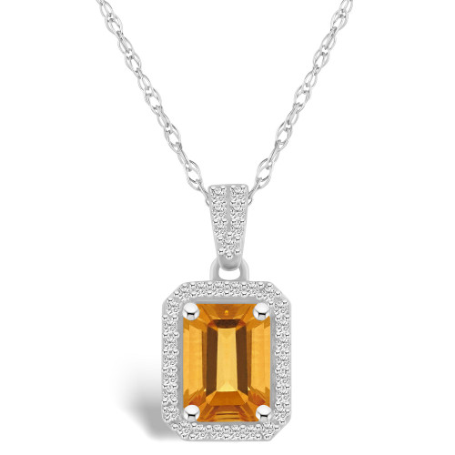 Citrine (1-3/5 ct. t.w.) and Created Sapphire (1/5 ct. t.w.) Halo Pendant Necklace in 10K White Gold