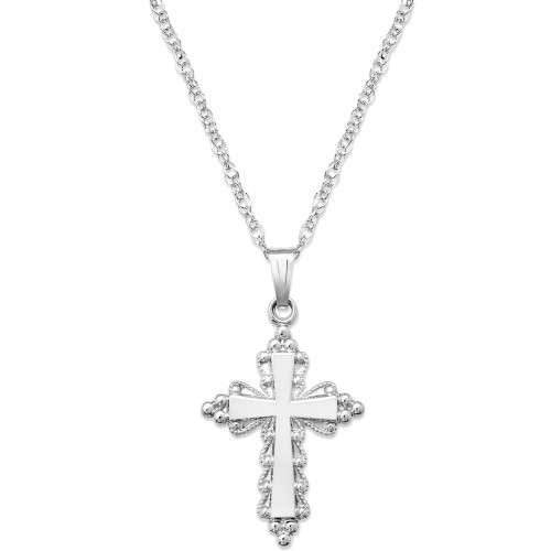 Sterling Silver Necklace, Ornate Edge Cross Pendant