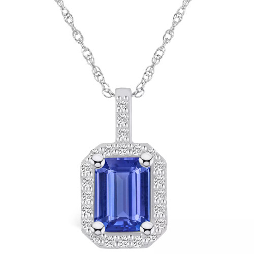 Tanzanite (1-5/8 Ct. t.w.) and Diamond (1/4 Ct. t.w.) Halo Pendant Necklace