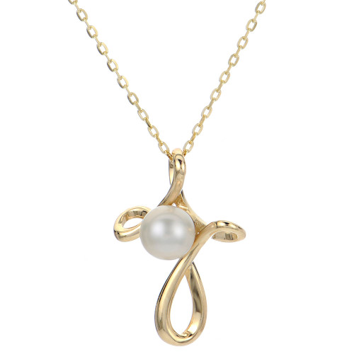 Cultured Freshwater Pearl (4-1/2mm) Looped Cross 18" Pendant Necklace in 10k Gold