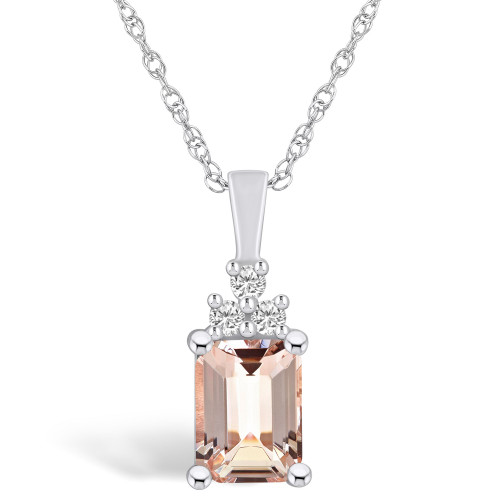 Morganite (1-3/8 Ct. T.W.) and Diamond (1/10 Ct. T.W.) Pendant Necklace in 14K White Gold