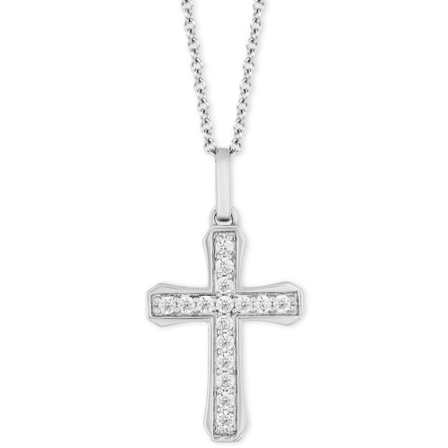 Cross Blessings pendant (1/4 ct. t.w.) in Sterling Silver, 16" + 2" extender