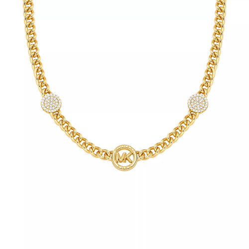 Brass Cubic Zirconia Pave Three Charm Chain Necklace in 14K Gold-Plated