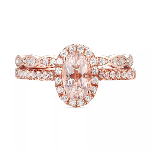 2-Pc. Set Emerald (3/4 ct. t.w.) & White Topaz (1/4 ct. t.w.) Halo Ring & Fitted Band in Gold-Plated Sterling Silver (Also in Sapphire & Morganite)