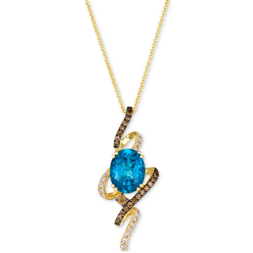 Deep Sea Blue Topaz (3 ct. t.w.) & Diamond (1/3 ct. t.w.) Swirl Pendant Necklace in 14k Gold, 18" + 2" extender