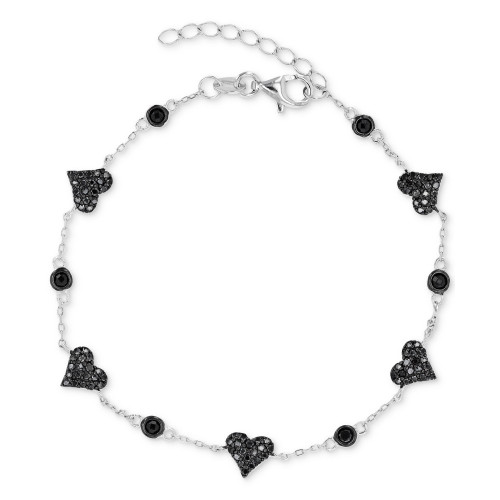 Black Spinel Heart Chain Bracelet (1-1/4 ct. t.w.) in Sterling Silver