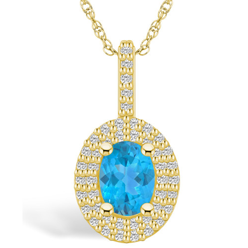 Blue Topaz (1-5/8 Ct. T.W.) and Diamond (1/2 Ct. T.W.) Halo Pendant Necklace in 14K Yellow Gold