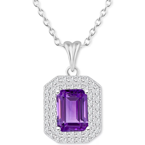 Rhodolite Garnet (2 ct. t.w.) & White Topaz (1/2 ct. t.w.) Octagon Halo 18" Pendant Necklace in Sterling Silver (Also in Citrine, Peridot, Amethyst & Blue Topaz)