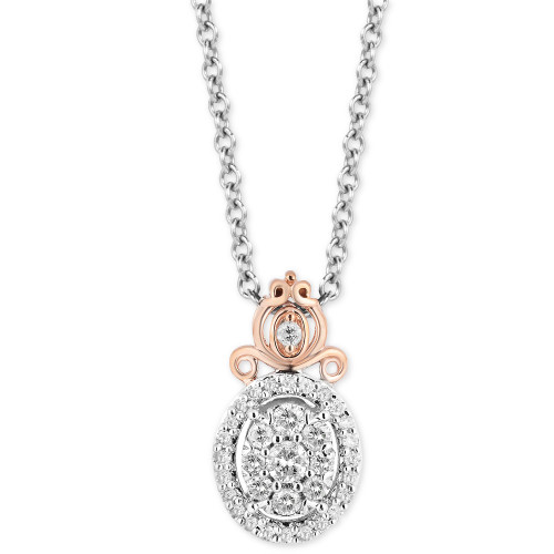 Diamond Cinderella Carriage Pendant Necklace (1/5 ct. t.w.) in Sterling Silver & 14k Rose Gold-Plate, 16" + 2" extender