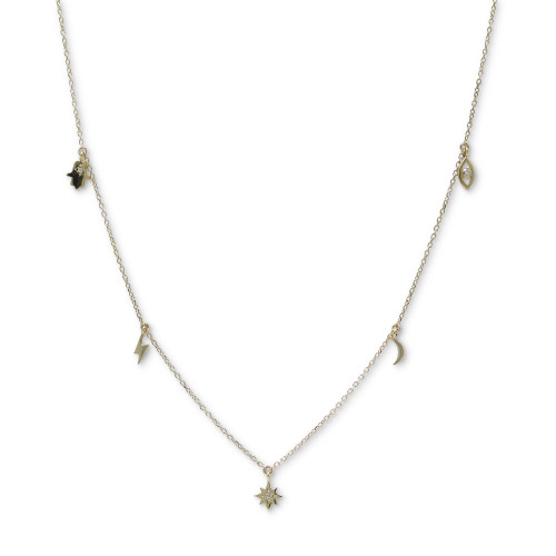 Diamond Accent Multi-Charm Statement Necklace in 14k Gold, 15" + 1" extender
