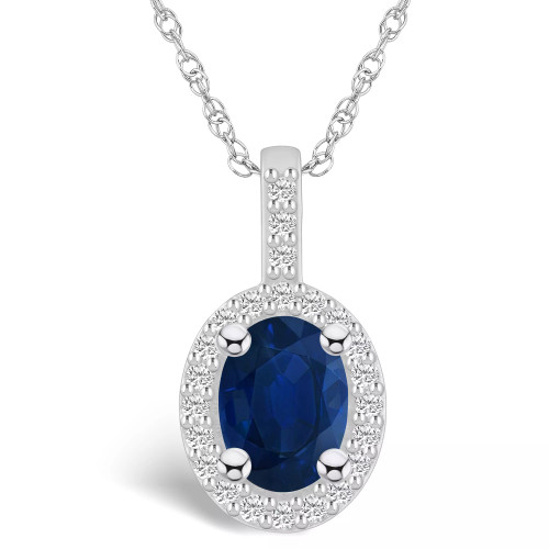 Sapphire (1-1/2 Ct. t.w.) and Diamond (1/4 Ct. t.w.) Halo Pendant Necklace