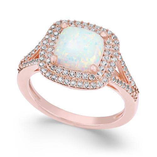 Lab-Created Opal (1-3/8 ct. t.w.) and White Sapphire (1/2 ct. t.w.) Ring in 14k Rose Gold-Plated Sterling Silver