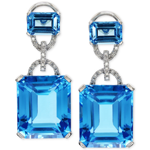 EFFY® Blue Topaz (28-1/5 ct. t.w.) and Diamond (1/8 ct. t.w.) Earrings in 14k White Gold