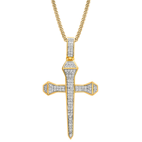 Men's Diamond Cross 22" Pendant Necklace (1/4 ct. t.w.) in 14k Gold-Plated Sterling Silver