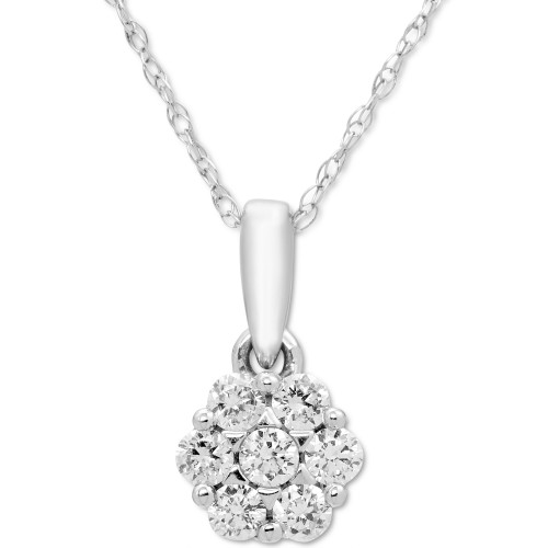 Diamond Cluster 18" Pendant Necklace (1/4 ct. t.w.) in 14k White Gold