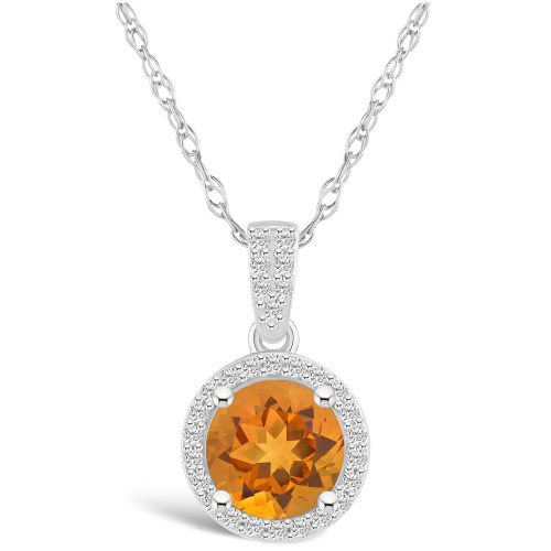 Citrine (1-1/4 ct. t.w.) and Created Sapphire (1/6 ct. t.w.) Halo Pendant Necklace in 10K White Gold