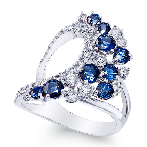 Sapphire (1-3/4 ct. t.w.) and Diamond (3/4 ct. t.w.) Drama Ring in 14k White Gold