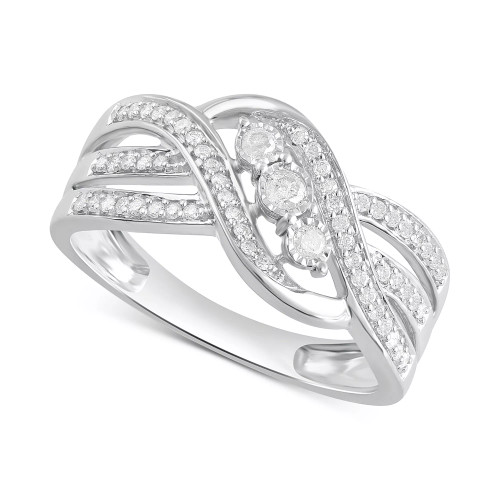 Diamond Three-Stone Overlap Statement Ring (1/4 ct. t.w.) in Sterling Silver