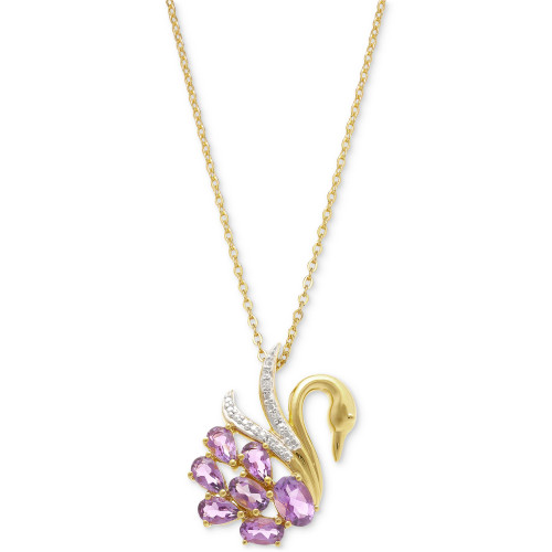 Amethyst (1-3/8 ct. t.w.) & White Topaz Accent 18" Swan Pendant Necklace in 14k Gold-Plated Sterling Silver