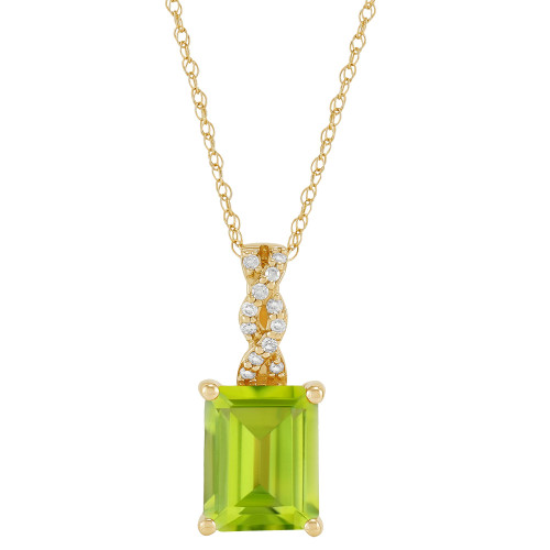 Peridot (2-1/5 ct. t.w.) & Diamond (1/20 ct. t.w.) Emerald-Cut 18" Pendant Necklace in 14k Gold