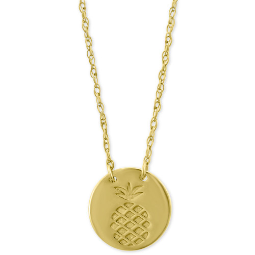 Pineapple Disc Pendant Necklace in 10k Gold, 16" + 2" extender