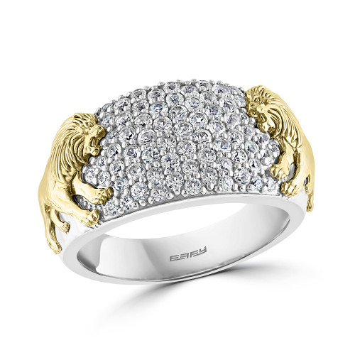 EFFY® Men's White Sapphire Lion Ring (1-3/8 ct. t.w.) in Sterling Silver & 14k Gold-Plate