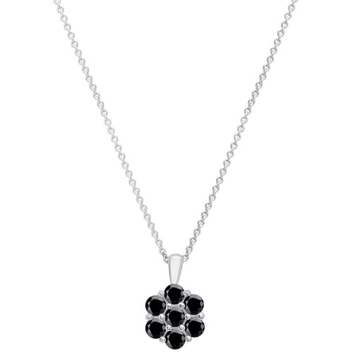 Onyx Flower 18" Pendant Necklace in Sterling Silver