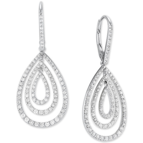 Diamond Concentric Teardrop Leverback Drop Earrings (1 ct. t.w.) in Sterling Silver