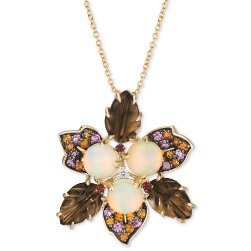 Multi-Gemstone (4-1/3 ct. t.w.) & Diamond Accent Flower 18" Pendant Necklace in 14k Gold