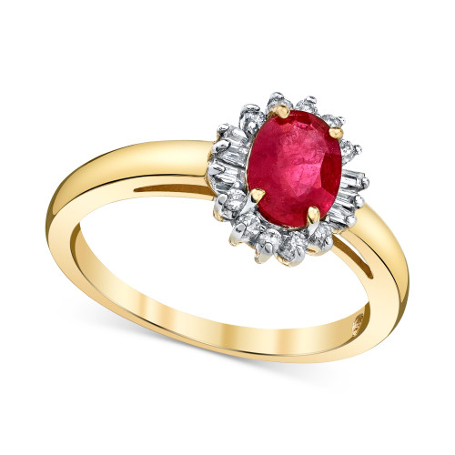 Ruby (1 ct. t.w.) & Diamond (1/5 ct. t.w.) Halo Ring in 10k Gold