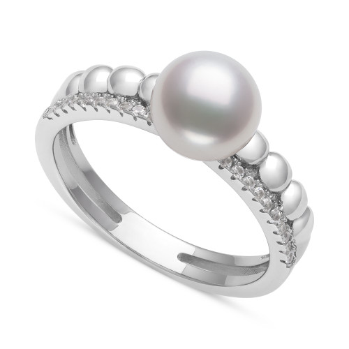 Cultured Freshwater Button Pearl (7mm) & Lab-Created White Sapphire (1/5 ct. t.w.) Ring