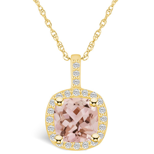 Morganite (2 Ct. T.W.) and Diamond (1/4 Ct. T.W.) Halo Pendant Necklace in 14K Yellow Gold