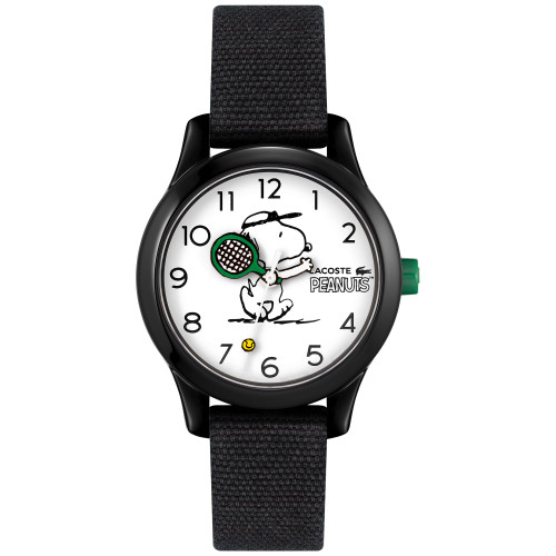 Kids' 12.12 Peanuts Black Cotton Strap Watch 32mm, Created for Macy's