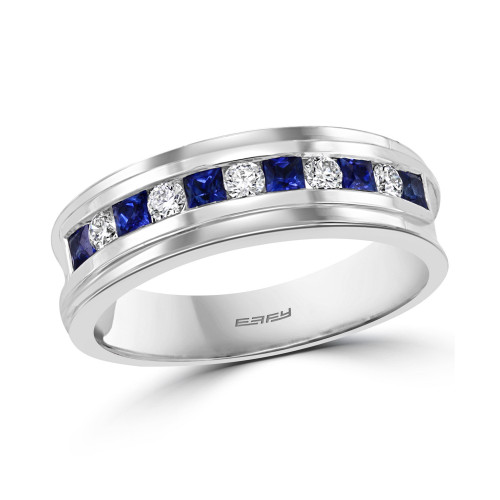 EFFY® Men's Sapphire (3/8 ct. t.w.) & Diamond (1/4 ct. t.w.) Band in 14k White Gold