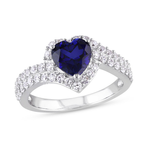 Lab-Created Blue Sapphire (1-7/8 ct. t.w.) & Lab-Created White Sapphire (1-7/8 ct. t.w.) Heart Swirl Ring in Sterling Silver