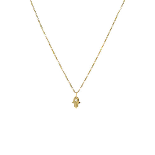 Diamond Hamsa 14K Yellow Gold Necklace